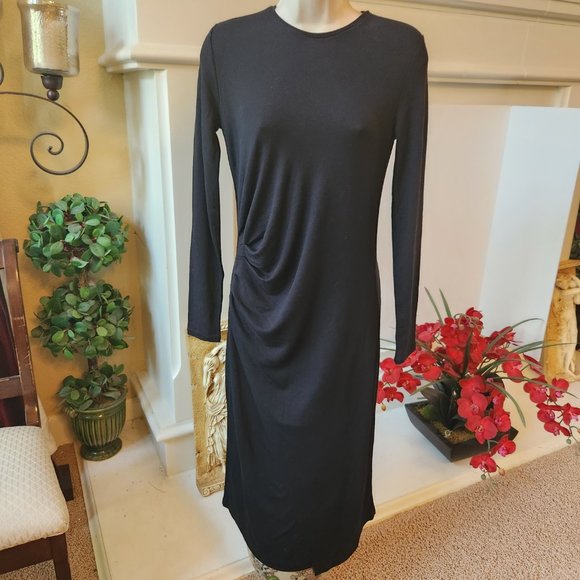 VINCE Gathered Midi Sheath Dress, SMALL - Picture 5 of 13